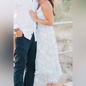 Madewell Chiffon White and blue floral midi dress